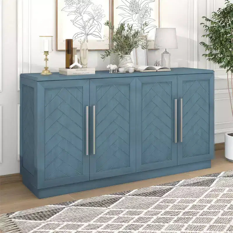 Sideboard Buffet Cabinet, Modern Accent Console Table, Wooden Floor Cabinet with 4 Doors, Wood Buffet Sideboards Cabinet
