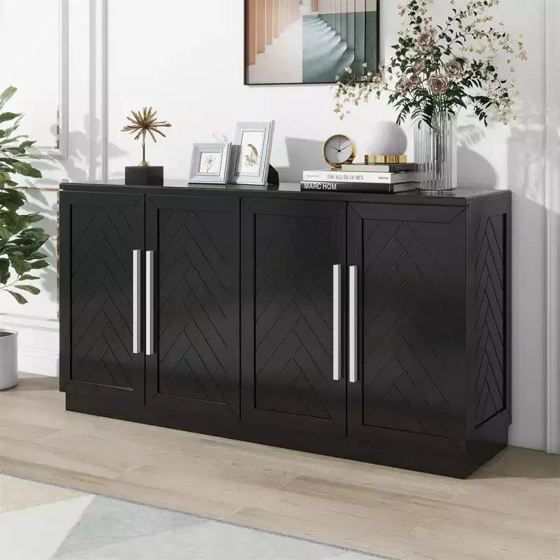 Sideboard Buffet Cabinet, Modern Accent Console Table, Wooden Floor Cabinet with 4 Doors, Wood Buffet Sideboards Cabinet