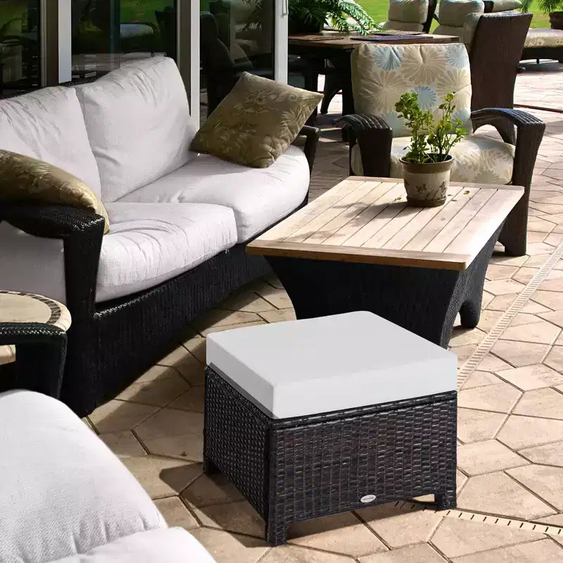 20 Patio Wicker Ottomanpurpose Outdoor PE Rattan Footrest, Additional Seating, Side Table with Soft Cushion