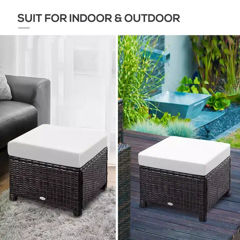 20 Patio Wicker Ottomanpurpose Outdoor PE Rattan Footrest, Additional Seating, Side Table with Soft Cushion