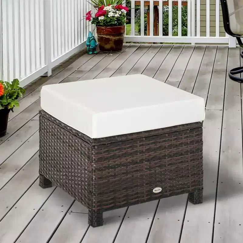20 Patio Wicker Ottomanpurpose Outdoor PE Rattan Footrest, Additional Seating, Side Table with Soft Cushion
