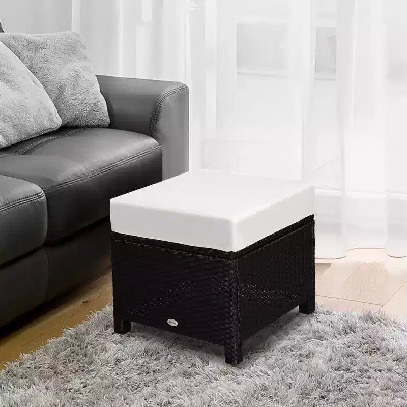 20 Patio Wicker Ottomanpurpose Outdoor PE Rattan Footrest, Additional Seating, Side Table with Soft Cushion