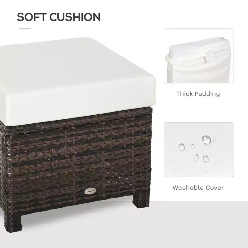 20 Patio Wicker Ottomanpurpose Outdoor PE Rattan Footrest, Additional Seating, Side Table with Soft Cushion