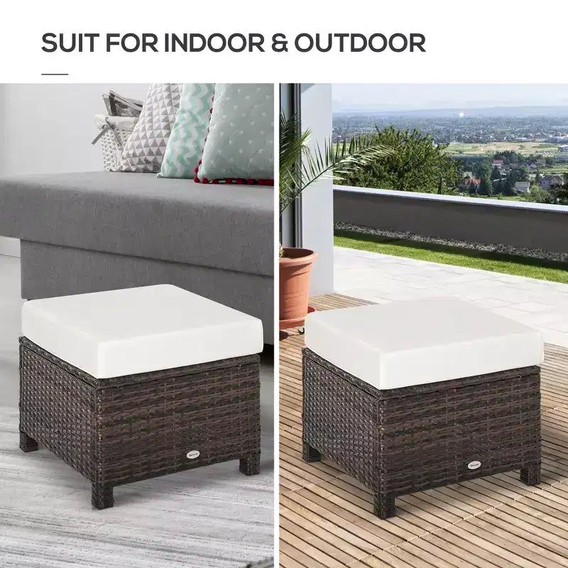 20 Patio Wicker Ottomanpurpose Outdoor PE Rattan Footrest, Additional Seating, Side Table with Soft Cushion