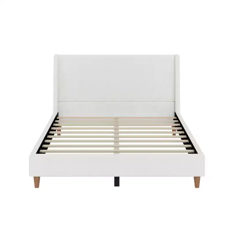 Merax Modern Upholstered Platform Bed with Wingback Headboard and Walnut Wooden Legs