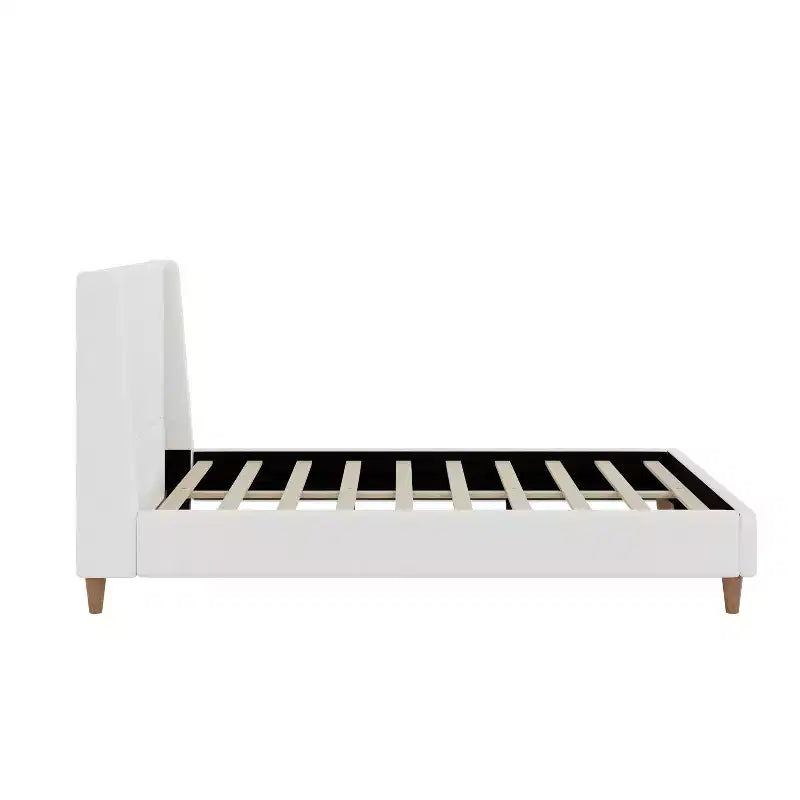 Merax Modern Upholstered Platform Bed with Wingback Headboard and Walnut Wooden Legs