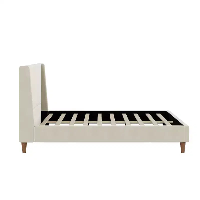 Merax Modern Upholstered Platform Bed with Wingback Headboard and Walnut Wooden Legs