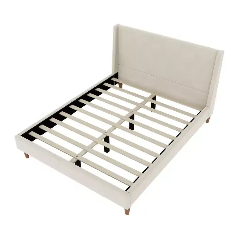 Merax Modern Upholstered Platform Bed with Wingback Headboard and Walnut Wooden Legs