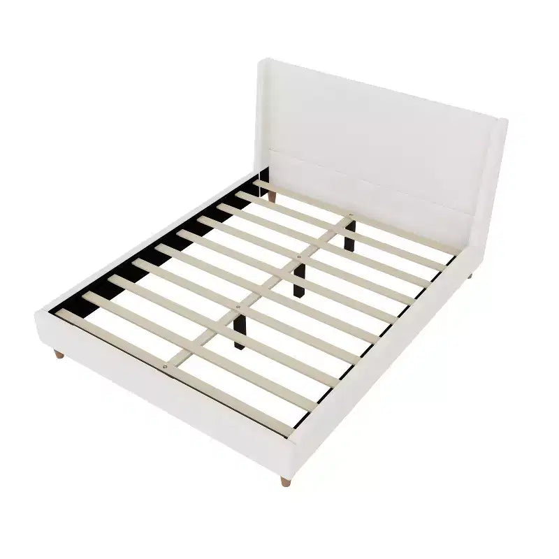 Merax Modern Upholstered Platform Bed with Wingback Headboard and Walnut Wooden Legs