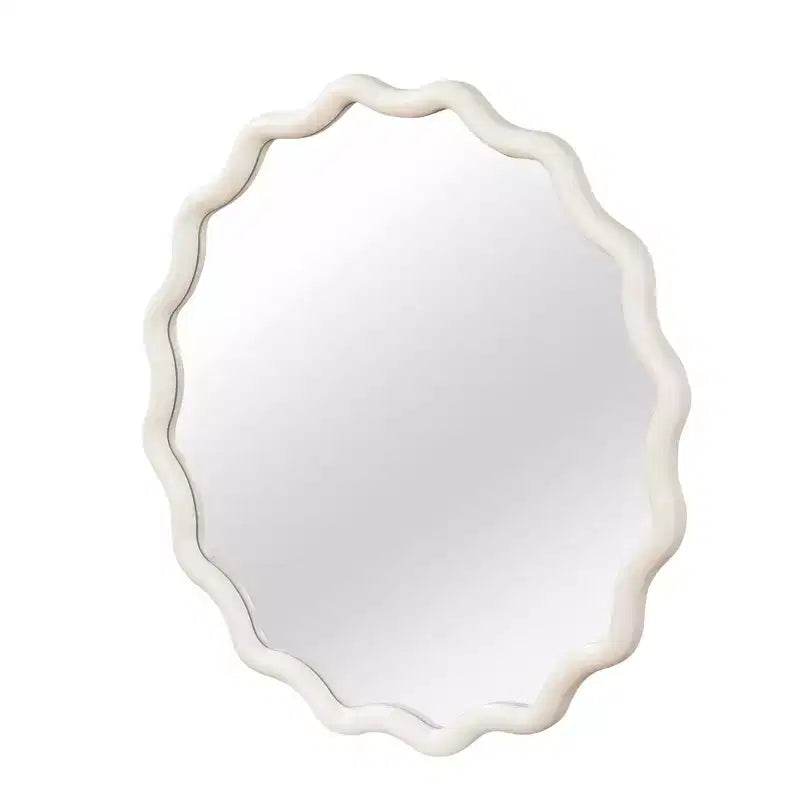 PexFix 36 Wavy Round Solid Wood Frame Decorative Mirror Modern Farmhouse Wall Mirror For Bedroom Bathroom Living Room Entryway White