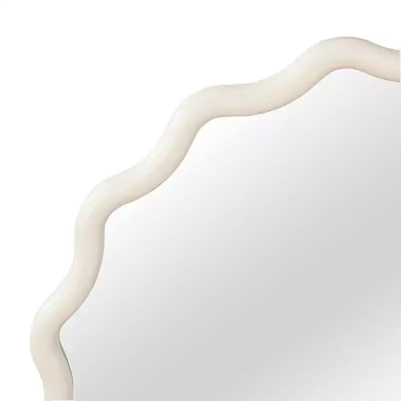 PexFix 36 Wavy Round Solid Wood Frame Decorative Mirror Modern Farmhouse Wall Mirror For Bedroom Bathroom Living Room Entryway White