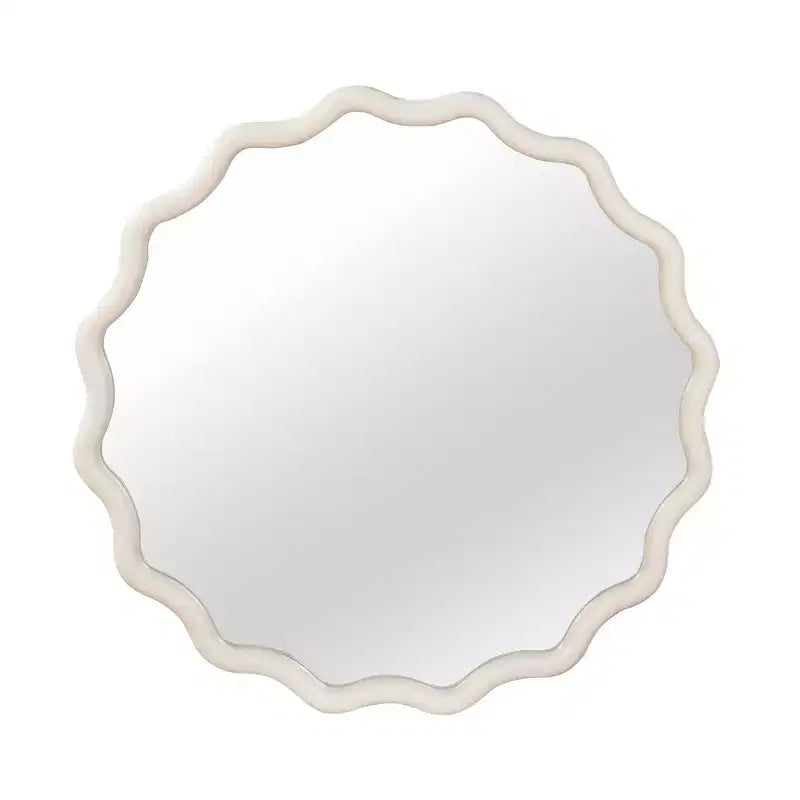 PexFix 36 Wavy Round Solid Wood Frame Decorative Mirror Modern Farmhouse Wall Mirror For Bedroom Bathroom Living Room Entryway White