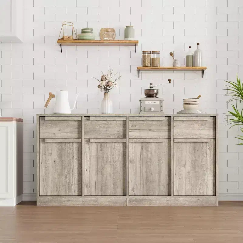 62.4 in Large Coffee Cabinet with Storage Sideboard Buffet Cabinet with 4 Drawers & 4 Doors, Modern Buffet Table for Kitchen