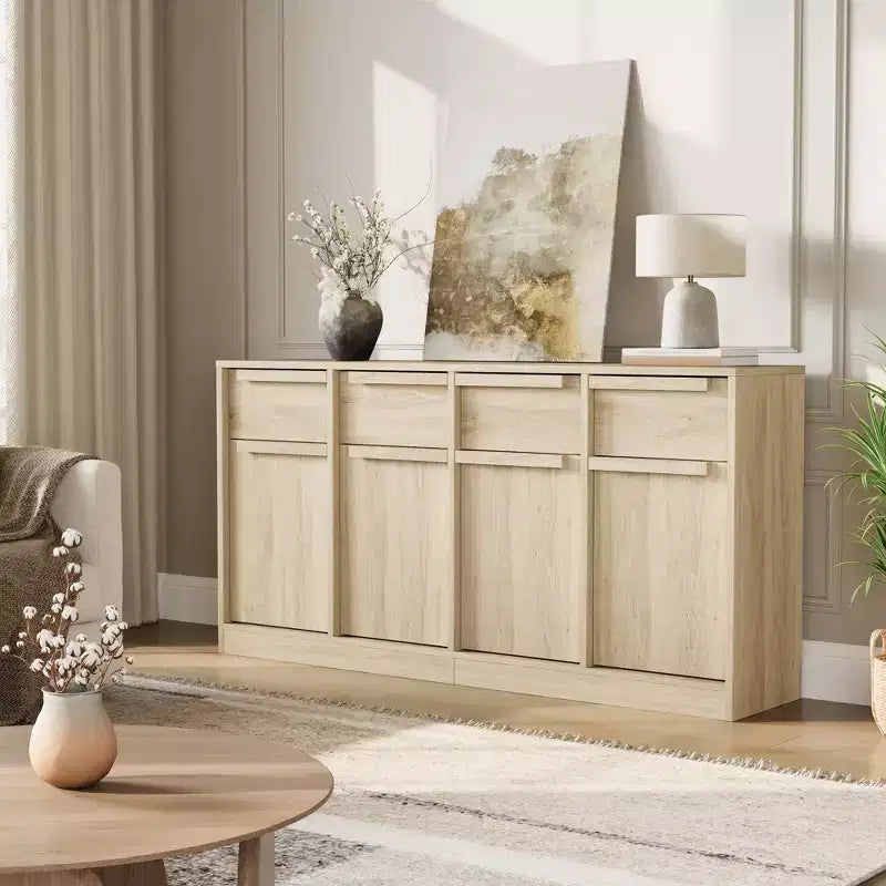 62.4 in Large Coffee Cabinet with Storage Sideboard Buffet Cabinet with 4 Drawers & 4 Doors, Modern Buffet Table for Kitchen