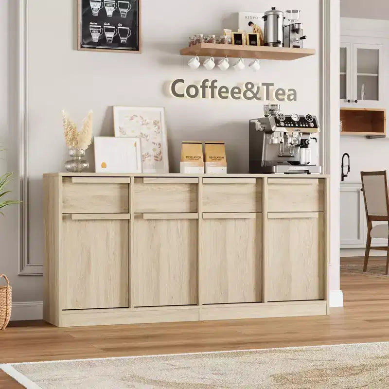 62.4 in Large Coffee Cabinet with Storage Sideboard Buffet Cabinet with 4 Drawers & 4 Doors, Modern Buffet Table for Kitchen