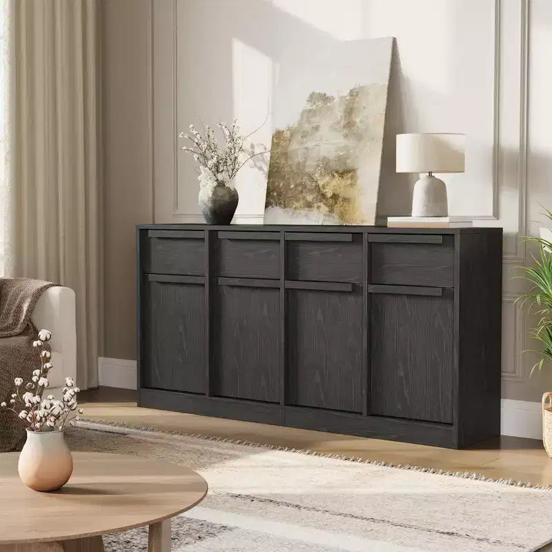 62.4 in Large Coffee Cabinet with Storage Sideboard Buffet Cabinet with 4 Drawers & 4 Doors, Modern Buffet Table for Kitchen
