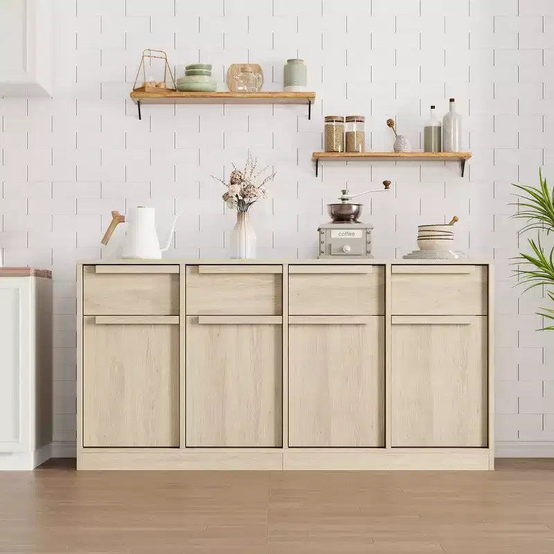 62.4 in Large Coffee Cabinet with Storage Sideboard Buffet Cabinet with 4 Drawers & 4 Doors, Modern Buffet Table for Kitchen