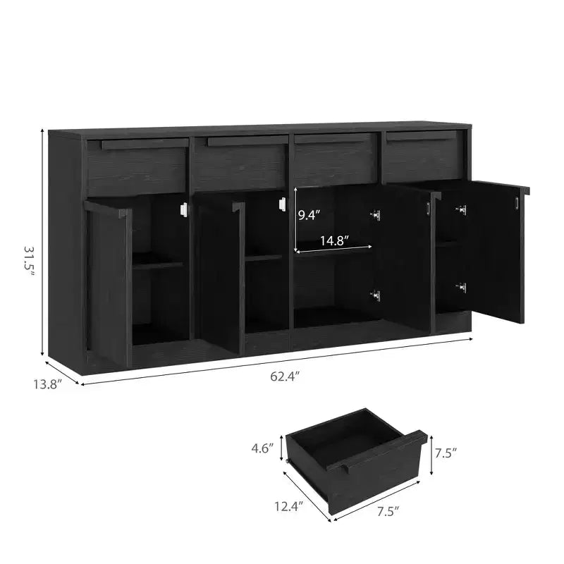62.4 in Large Coffee Cabinet with Storage Sideboard Buffet Cabinet with 4 Drawers & 4 Doors, Modern Buffet Table for Kitchen
