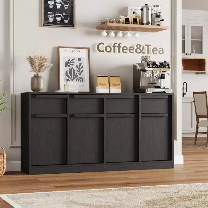 62.4 in Large Coffee Cabinet with Storage Sideboard Buffet Cabinet with 4 Drawers & 4 Doors, Modern Buffet Table for Kitchen