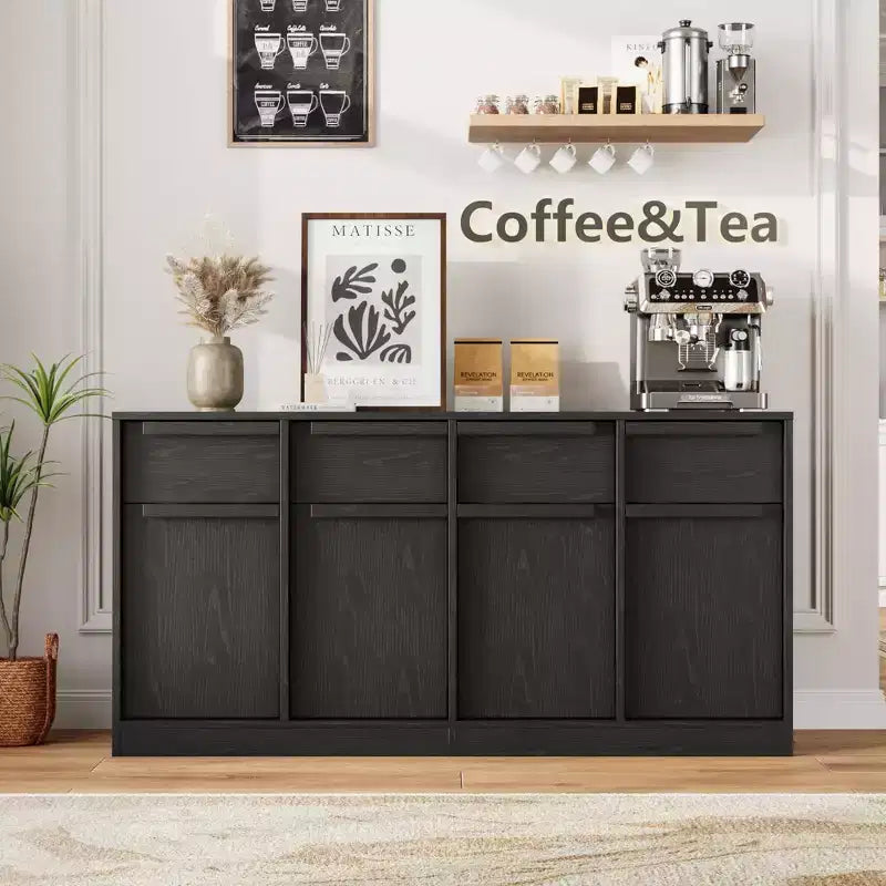 62.4 in Large Coffee Cabinet with Storage Sideboard Buffet Cabinet with 4 Drawers & 4 Doors, Modern Buffet Table for Kitchen