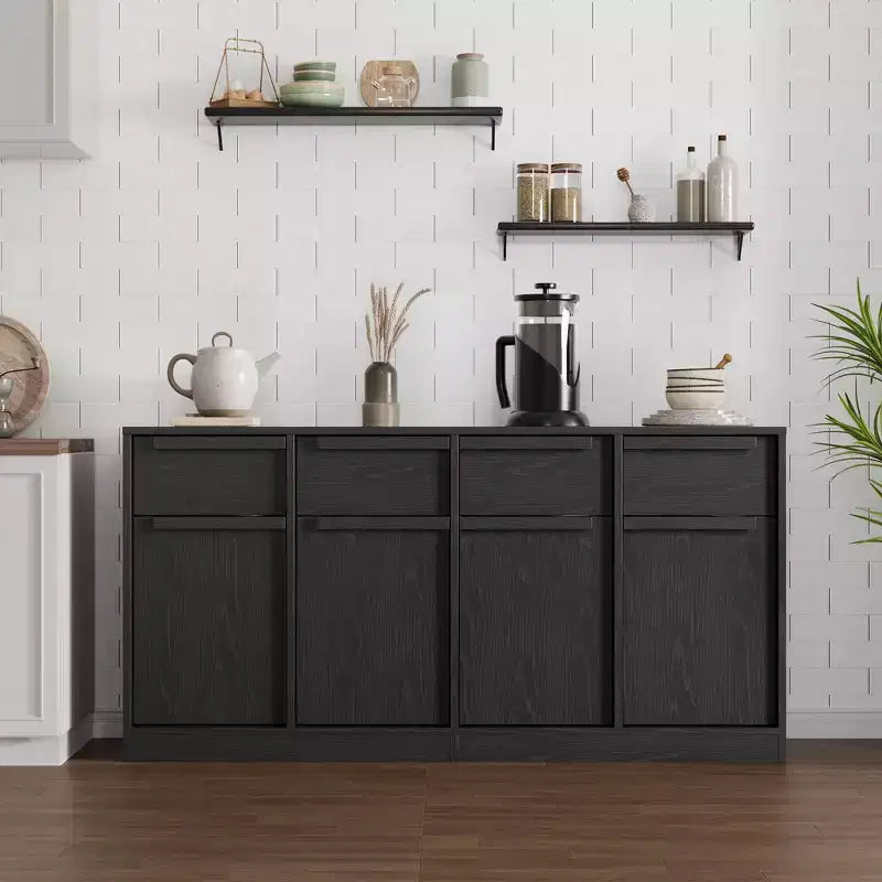 62.4 in Large Coffee Cabinet with Storage Sideboard Buffet Cabinet with 4 Drawers & 4 Doors, Modern Buffet Table for Kitchen