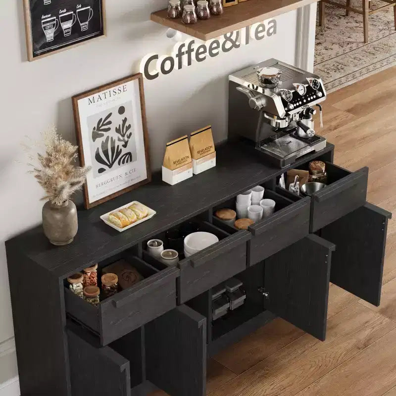 62.4 in Large Coffee Cabinet with Storage Sideboard Buffet Cabinet with 4 Drawers & 4 Doors, Modern Buffet Table for Kitchen