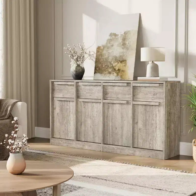 62.4 in Large Coffee Cabinet with Storage Sideboard Buffet Cabinet with 4 Drawers & 4 Doors, Modern Buffet Table for Kitchen