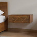 HomeRoots 18 Brown Solid Wood Geometric Brass Inlay One Drawer Floating Nightstand