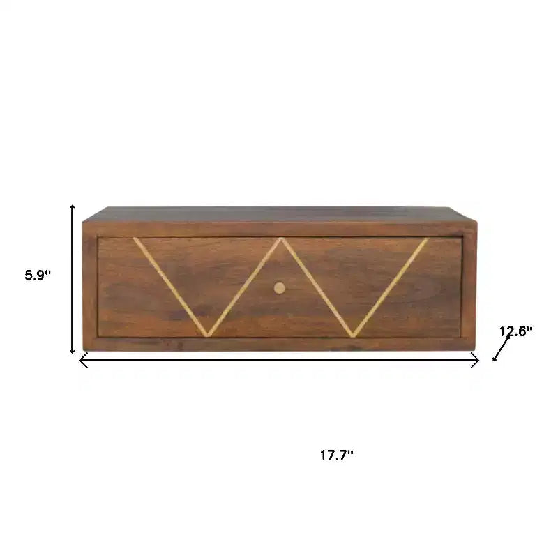 HomeRoots 18 Brown Solid Wood Geometric Brass Inlay One Drawer Floating Nightstand