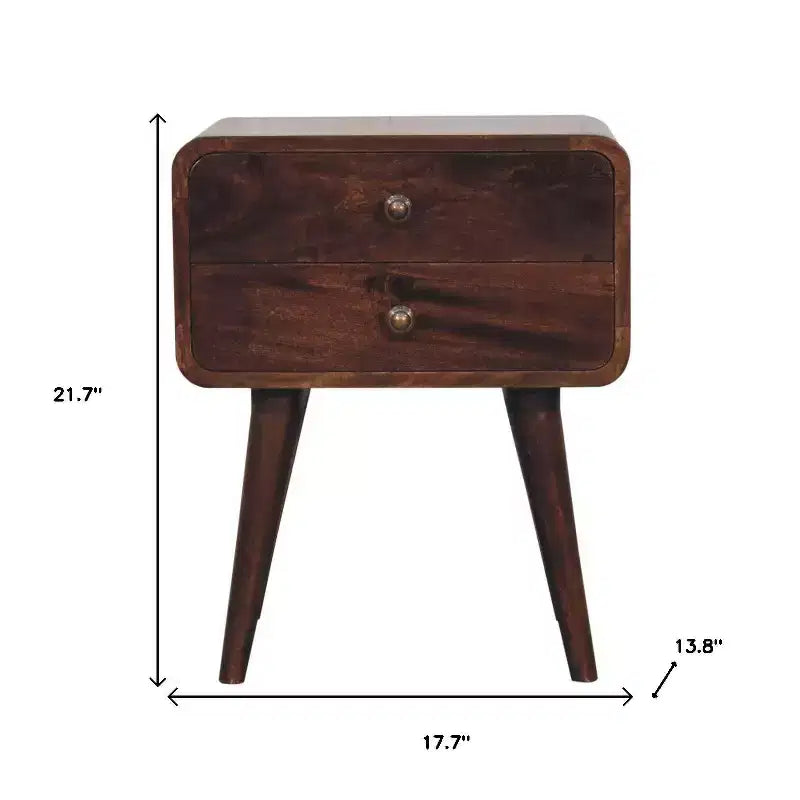 HomeRoots 22 Chestnut Solid Wood Two Drawer Nightstand