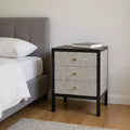 HomeRoots 24 Gray And Black Solid Wood And Faux Shagreen Three Drawer Nightstand