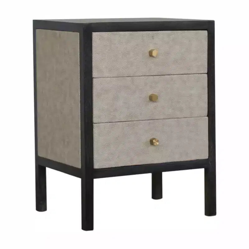 HomeRoots 24 Gray And Black Solid Wood And Faux Shagreen Three Drawer Nightstand