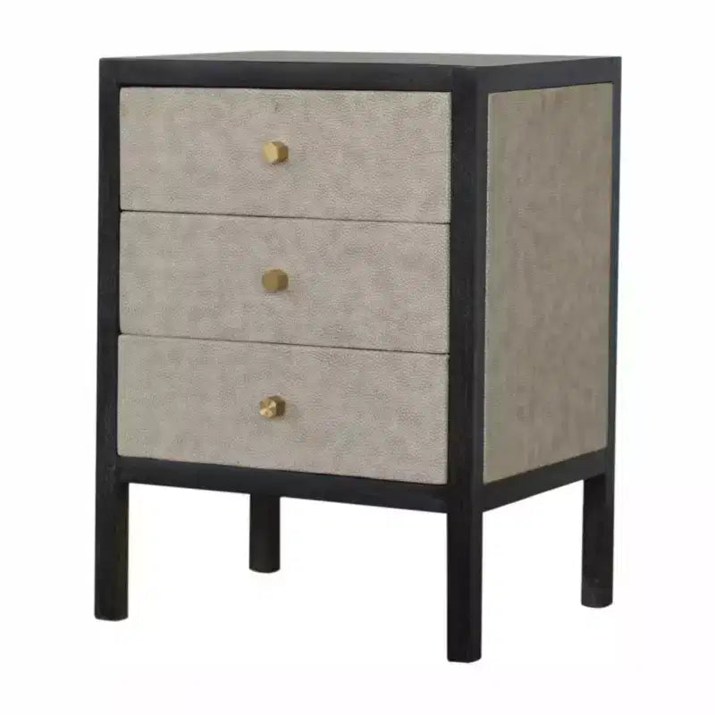 HomeRoots 24 Gray And Black Solid Wood And Faux Shagreen Three Drawer Nightstand