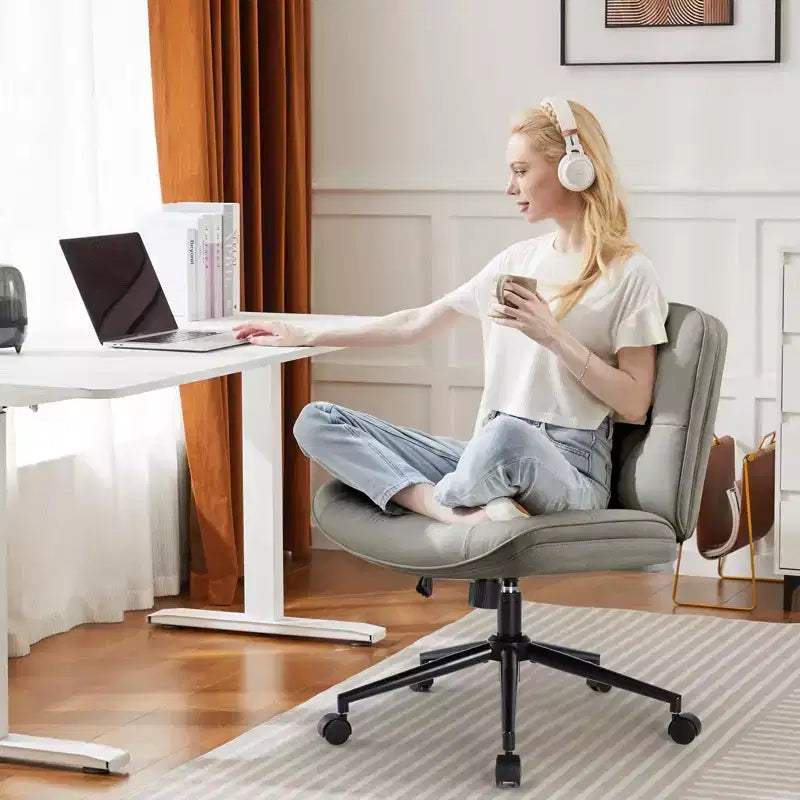Okak Modern Comfy Desk Chair with Extra-Wide Seat, Armless Computer Chair with Adjustable Height, Office Chair for Home, Office