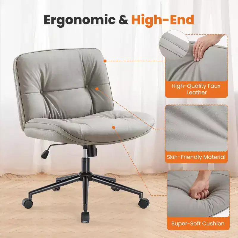 Okak Modern Comfy Desk Chair with Extra-Wide Seat, Armless Computer Chair with Adjustable Height, Office Chair for Home, Office