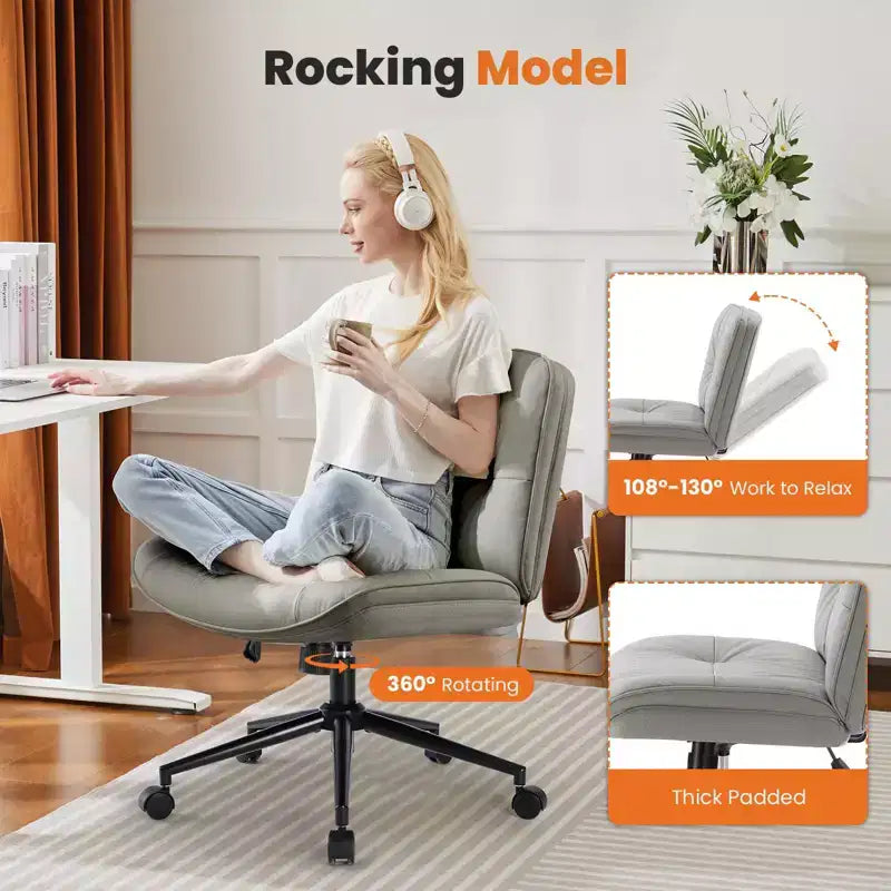 Okak Modern Comfy Desk Chair with Extra-Wide Seat, Armless Computer Chair with Adjustable Height, Office Chair for Home, Office