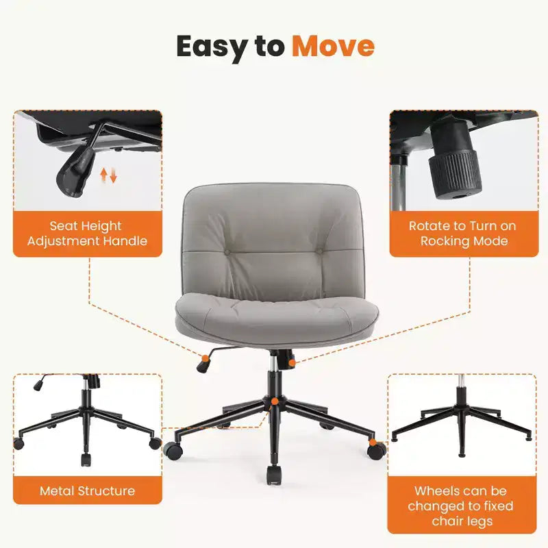 Okak Modern Comfy Desk Chair with Extra-Wide Seat, Armless Computer Chair with Adjustable Height, Office Chair for Home, Office