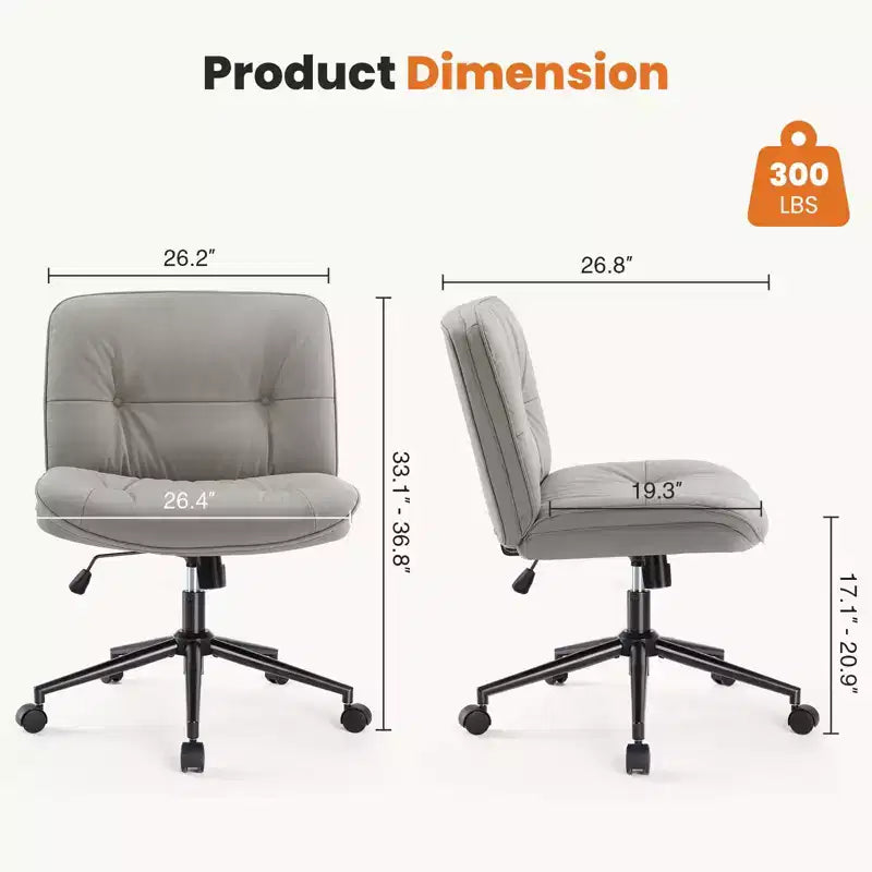 Okak Modern Comfy Desk Chair with Extra-Wide Seat, Armless Computer Chair with Adjustable Height, Office Chair for Home, Office