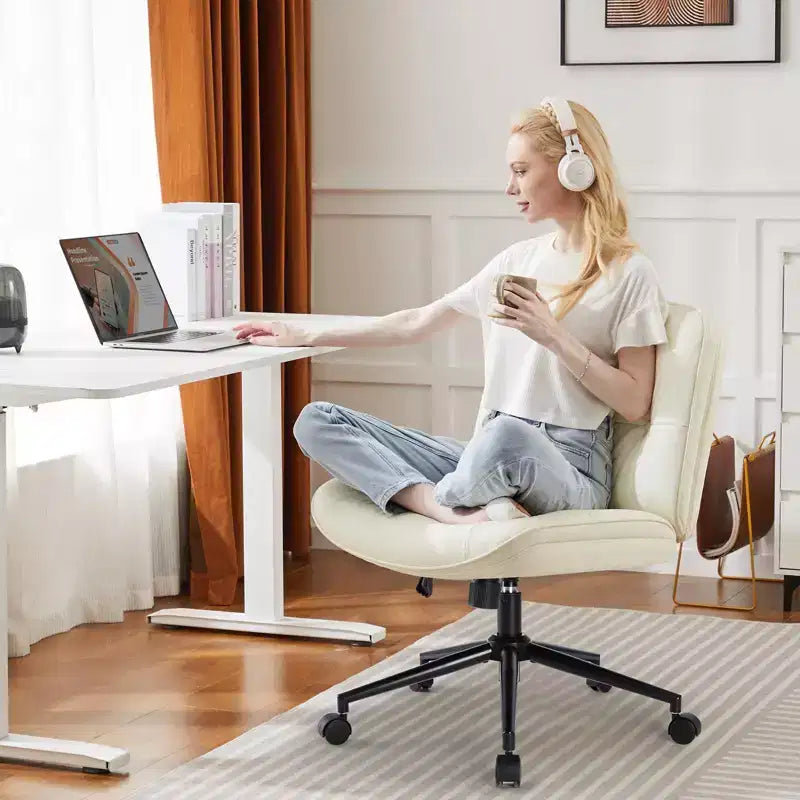 Okak Modern Comfy Desk Chair with Extra-Wide Seat, Armless Computer Chair with Adjustable Height, Office Chair for Home, Office