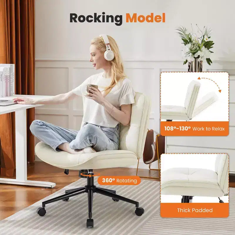 Okak Modern Comfy Desk Chair with Extra-Wide Seat, Armless Computer Chair with Adjustable Height, Office Chair for Home, Office