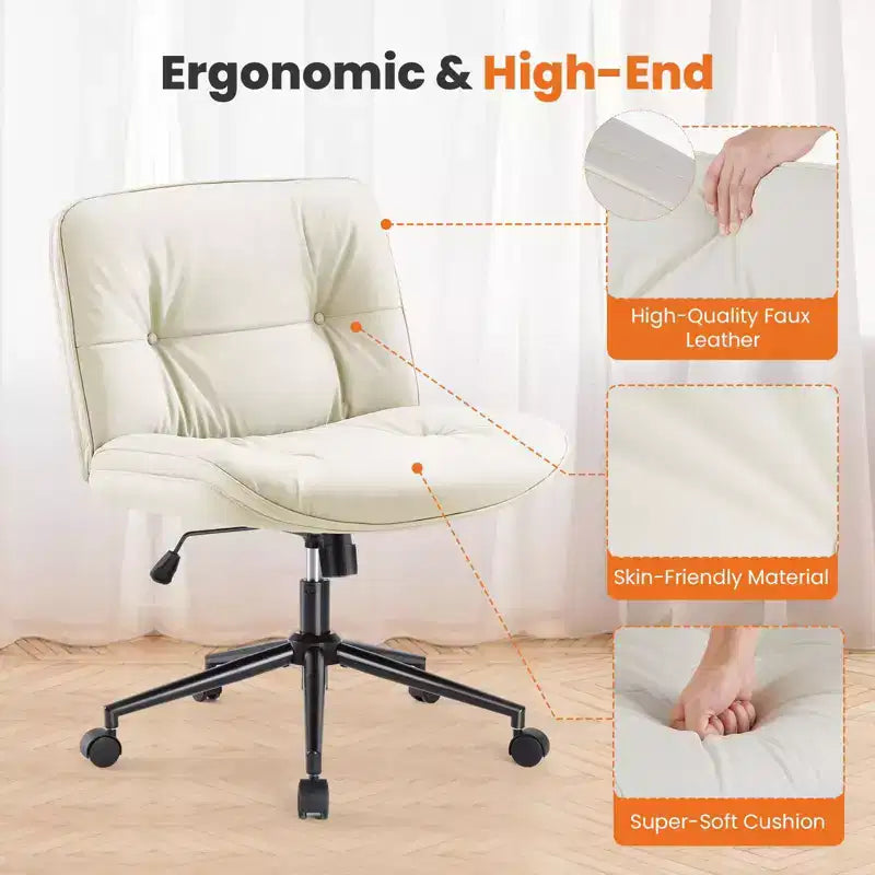 Okak Modern Comfy Desk Chair with Extra-Wide Seat, Armless Computer Chair with Adjustable Height, Office Chair for Home, Office