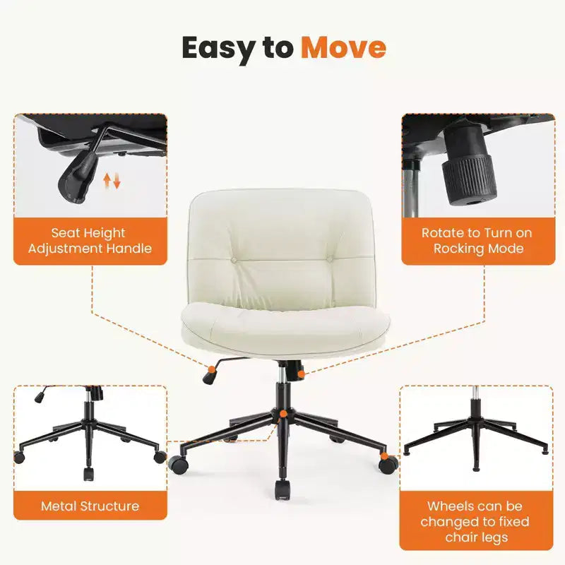 Okak Modern Comfy Desk Chair with Extra-Wide Seat, Armless Computer Chair with Adjustable Height, Office Chair for Home, Office