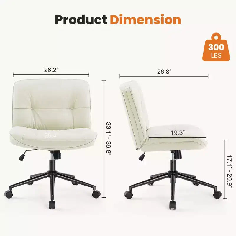 Okak Modern Comfy Desk Chair with Extra-Wide Seat, Armless Computer Chair with Adjustable Height, Office Chair for Home, Office