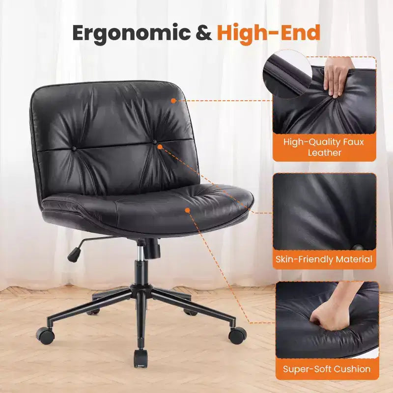 Okak Modern Comfy Desk Chair with Extra-Wide Seat, Armless Computer Chair with Adjustable Height, Office Chair for Home, Office