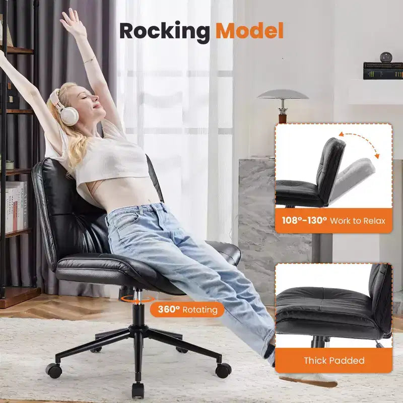 Okak Modern Comfy Desk Chair with Extra-Wide Seat, Armless Computer Chair with Adjustable Height, Office Chair for Home, Office