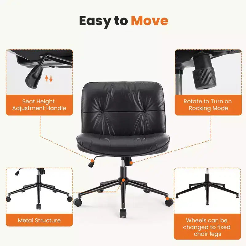 Okak Modern Comfy Desk Chair with Extra-Wide Seat, Armless Computer Chair with Adjustable Height, Office Chair for Home, Office