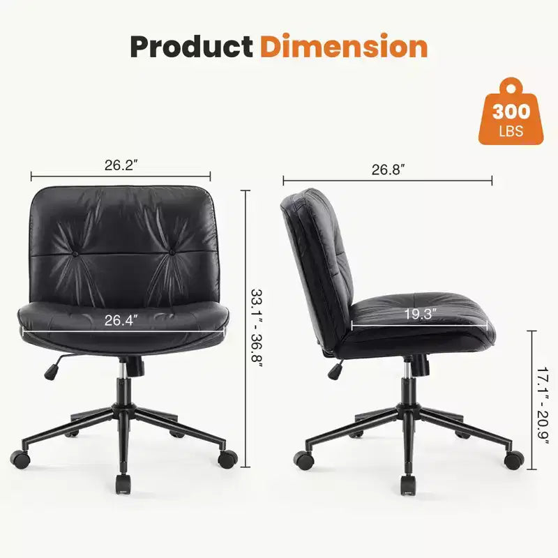Okak Modern Comfy Desk Chair with Extra-Wide Seat, Armless Computer Chair with Adjustable Height, Office Chair for Home, Office