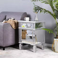VINGLI Modern Nightstand Mirrored Bedside Table with 1 Drawer and 1 Cabinet Door for Bedroom, Silver