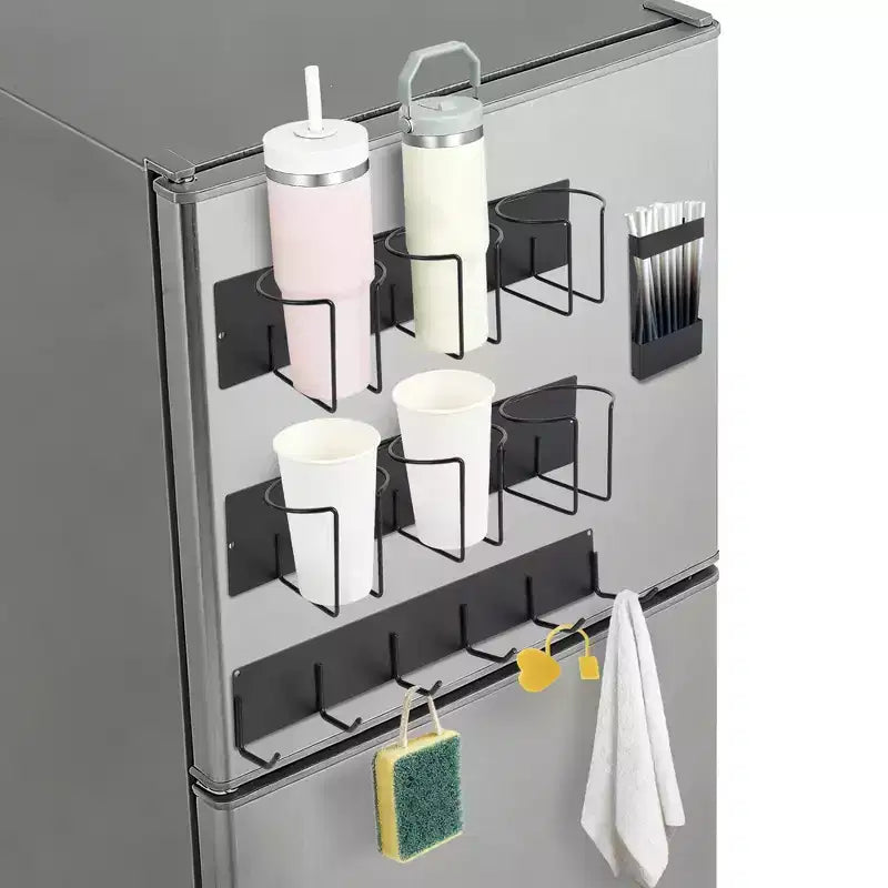 Magnetic Cup Holder for Refrigerator Side - Modular Space-Saving Organizer, Adjustable Strong Hold for Cups, Utensils (Fits Cups Under 8Cm Diameter)