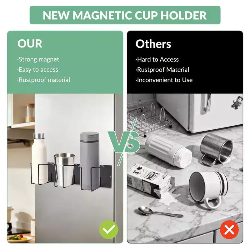 Magnetic Cup Holder for Refrigerator Side - Modular Space-Saving Organizer, Adjustable Strong Hold for Cups, Utensils (Fits Cups Under 8Cm Diameter)